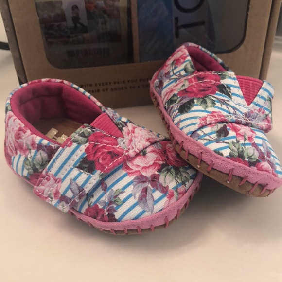 Toms Other - Toms Baby Shoes Crib Alpargata {Floral Stripes}